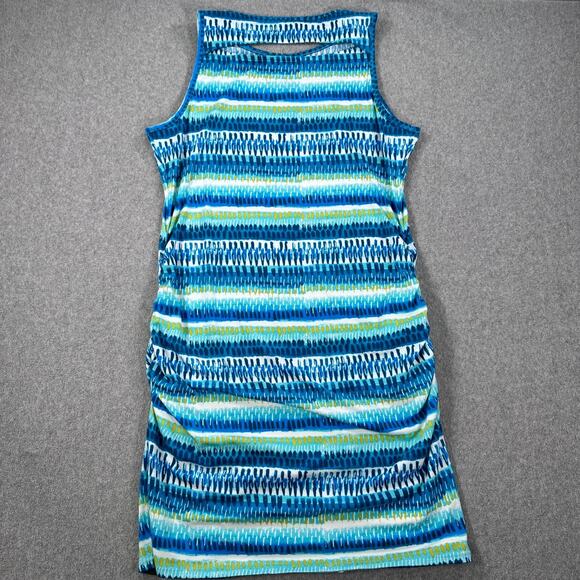 Title Nine Tank Dress Womens XL Blue Green Sleeveless Ruched Cut Out Back Pocket - Picture 10 of 11
